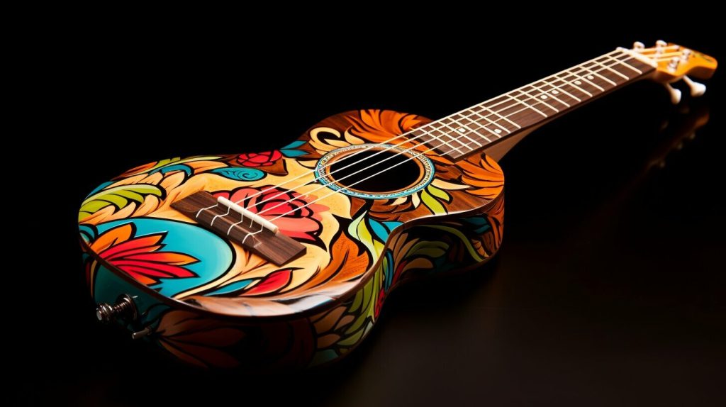 ukulele décoré avec des incrustations